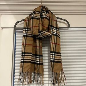 Brown and tan checkered scarf